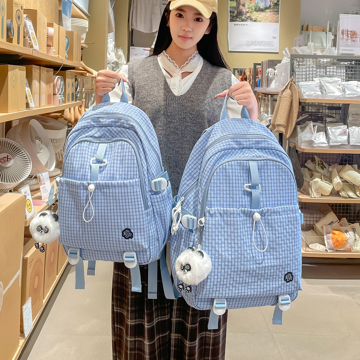 8927#Plaid Cute Girl Backpack